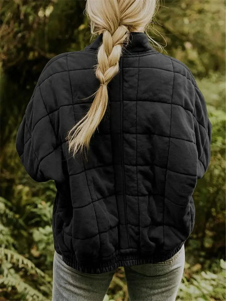 Damen-Winter-Steppjacke mit Reißverschluss, langen Ärmeln und Taschen