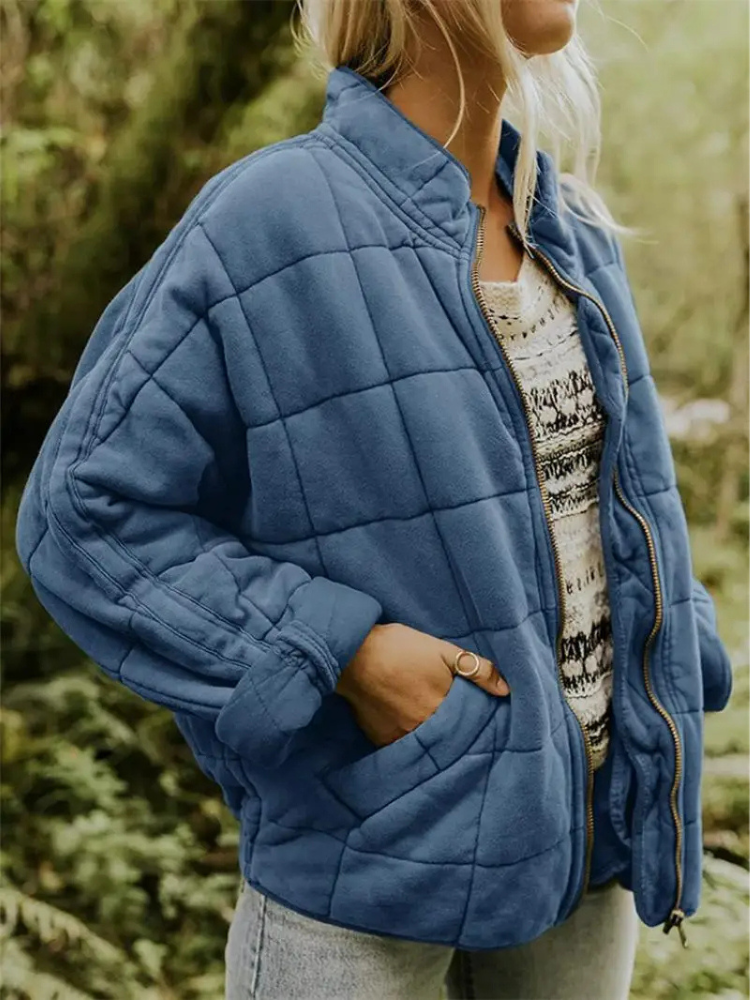 Damen-Winter-Steppjacke mit Reißverschluss, langen Ärmeln und Taschen