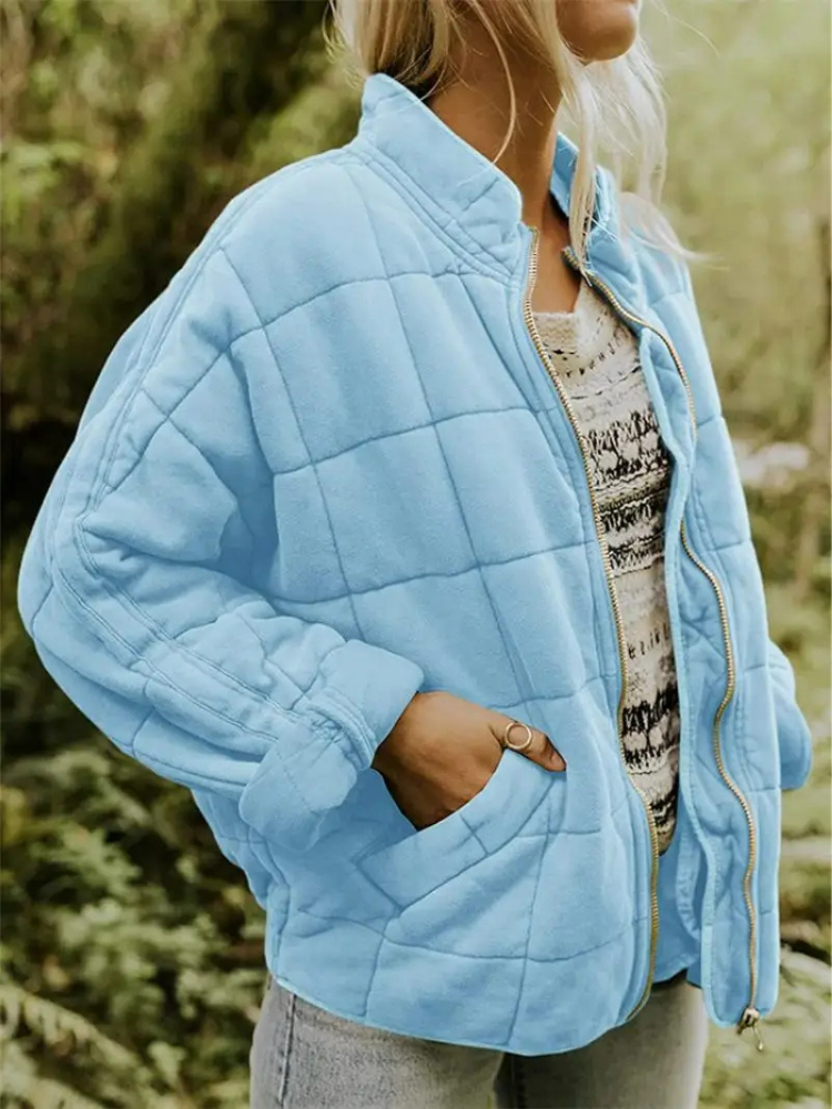 Damen-Winter-Steppjacke mit Reißverschluss, langen Ärmeln und Taschen