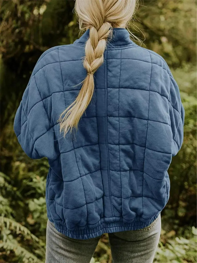 Damen-Winter-Steppjacke mit Reißverschluss, langen Ärmeln und Taschen