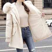 Women's winter coat with faux fur hood and zipper