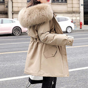 Women's winter coat with faux fur hood and zipper