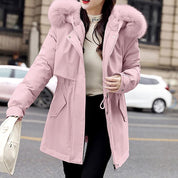 Women's winter coat with faux fur hood and zipper
