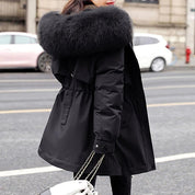 Women's winter coat with faux fur hood and zipper