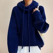 Damen-Winterpullover mit Kapuze, Kordelzug und gerippten Bündchen