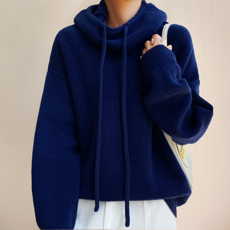 Damen-Winterpullover mit Kapuze, Kordelzug und gerippten Bündchen