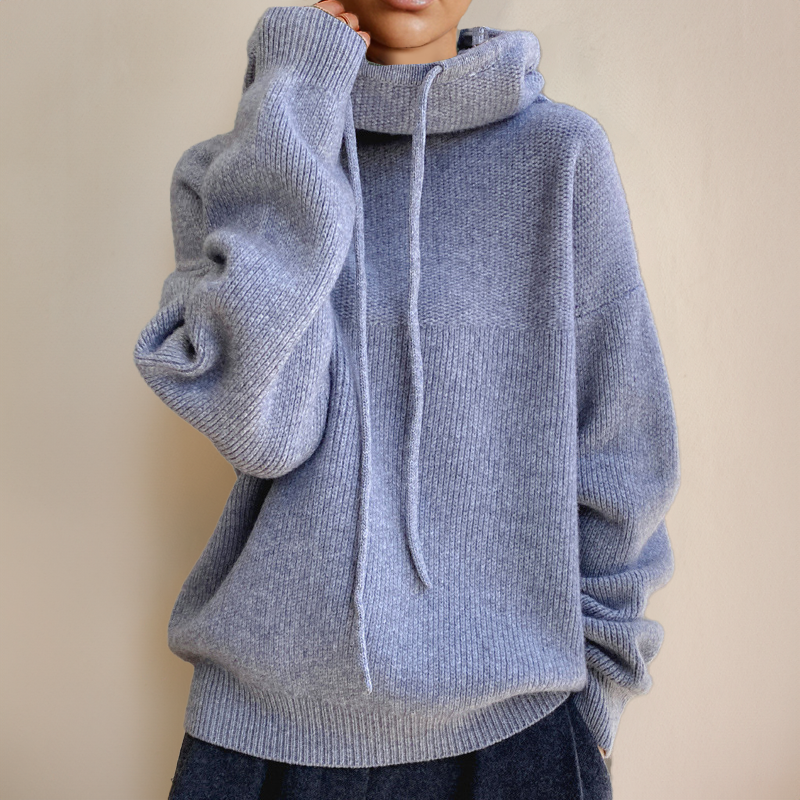 Damen-Winterpullover mit Kapuze, Kordelzug und gerippten Bündchen
