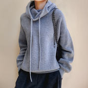 Damen-Winterpullover mit Kapuze, Kordelzug und gerippten Bündchen