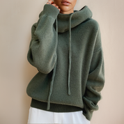 Damen-Winterpullover mit Kapuze, Kordelzug und gerippten Bündchen