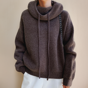 Damen-Winterpullover mit Kapuze, Kordelzug und gerippten Bündchen