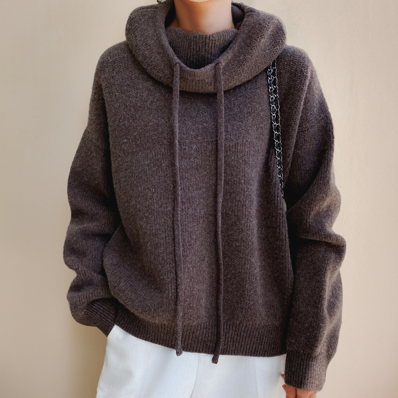 Damen-Winterpullover mit Kapuze, Kordelzug und gerippten Bündchen