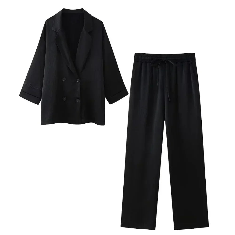 Damen Anzugset mit zweireihigem Blazer und geraden Hosen