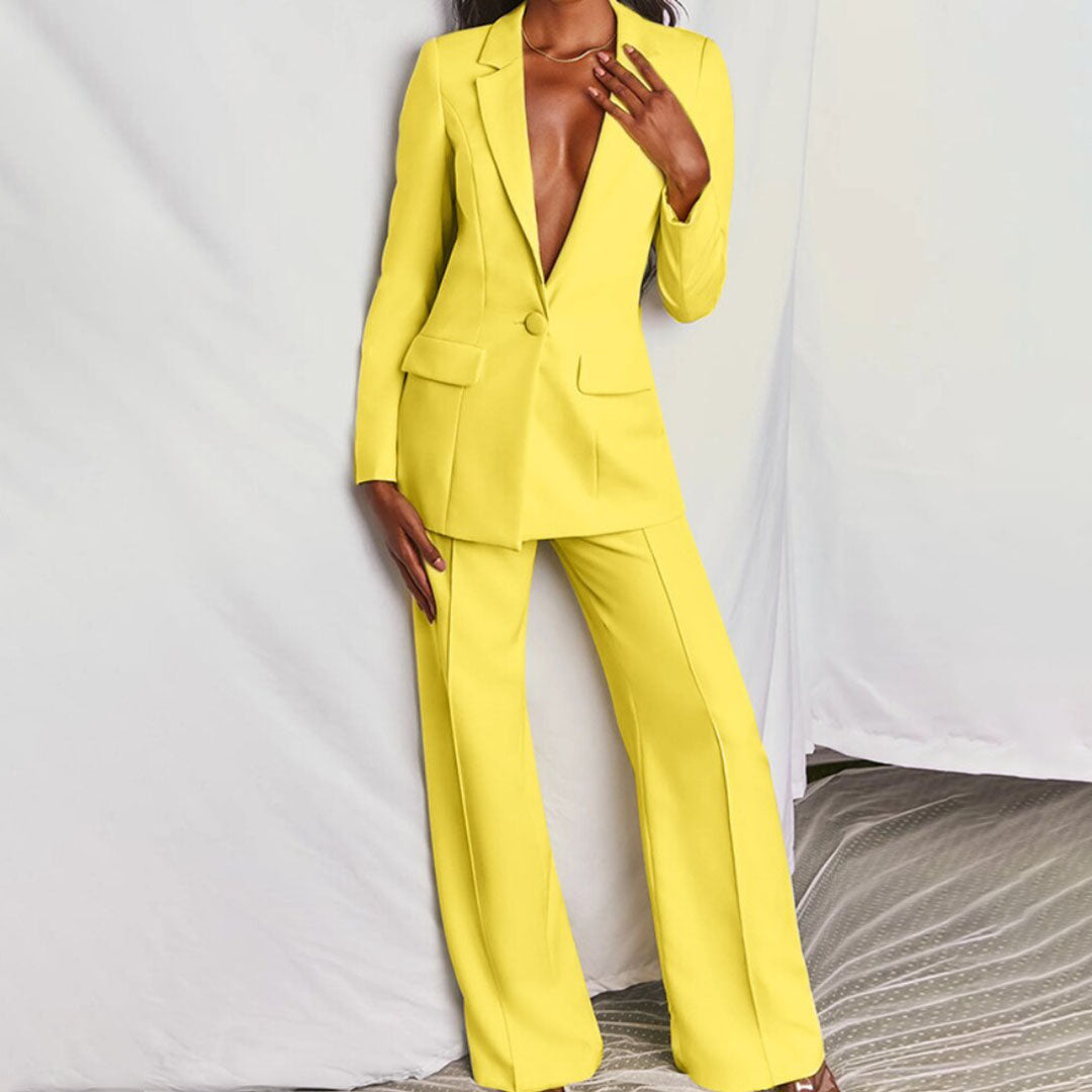 Damen Blazer und Hosen Set mit Reverskragen und Knopfverschluss