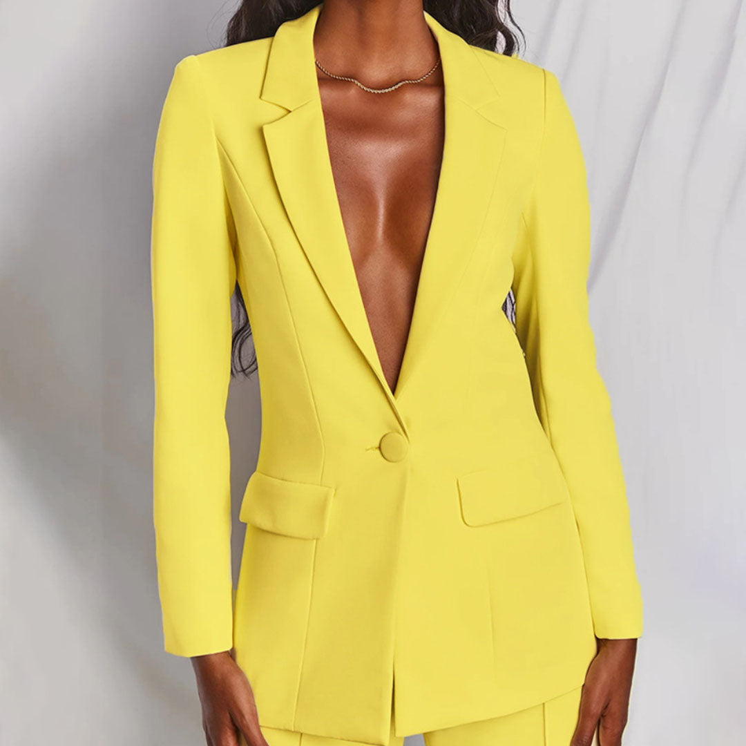 Damen Blazer und Hosen Set mit Reverskragen und Knopfverschluss