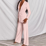 Damen Blazer und Hosen Set mit Reverskragen und Knopfverschluss