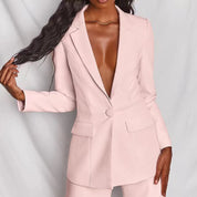 Damen Blazer und Hosen Set mit Reverskragen und Knopfverschluss