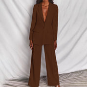 Damen Blazer und Hosen Set mit Reverskragen und Knopfverschluss