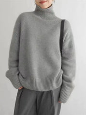 Damen Cashmere Rollkragenpullover mit Rippenbund und Rippenärmeln