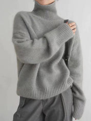Damen Cashmere Rollkragenpullover mit Rippenbund und Rippenärmeln