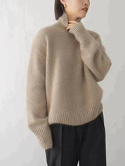 Damen Cashmere Rollkragenpullover mit Rippenbund und Rippenärmeln