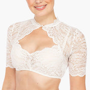 Damen Crop-Bluse mit hohem Kragen und offenem Vorderausschnitt