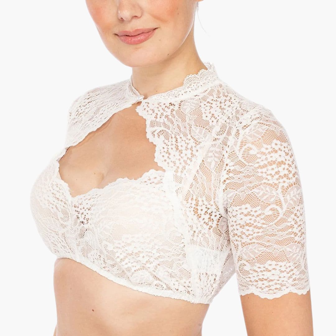 Damen Crop-Bluse mit hohem Kragen und offenem Vorderausschnitt