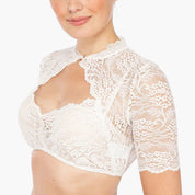 Damen Crop-Bluse mit hohem Kragen und offenem Vorderausschnitt