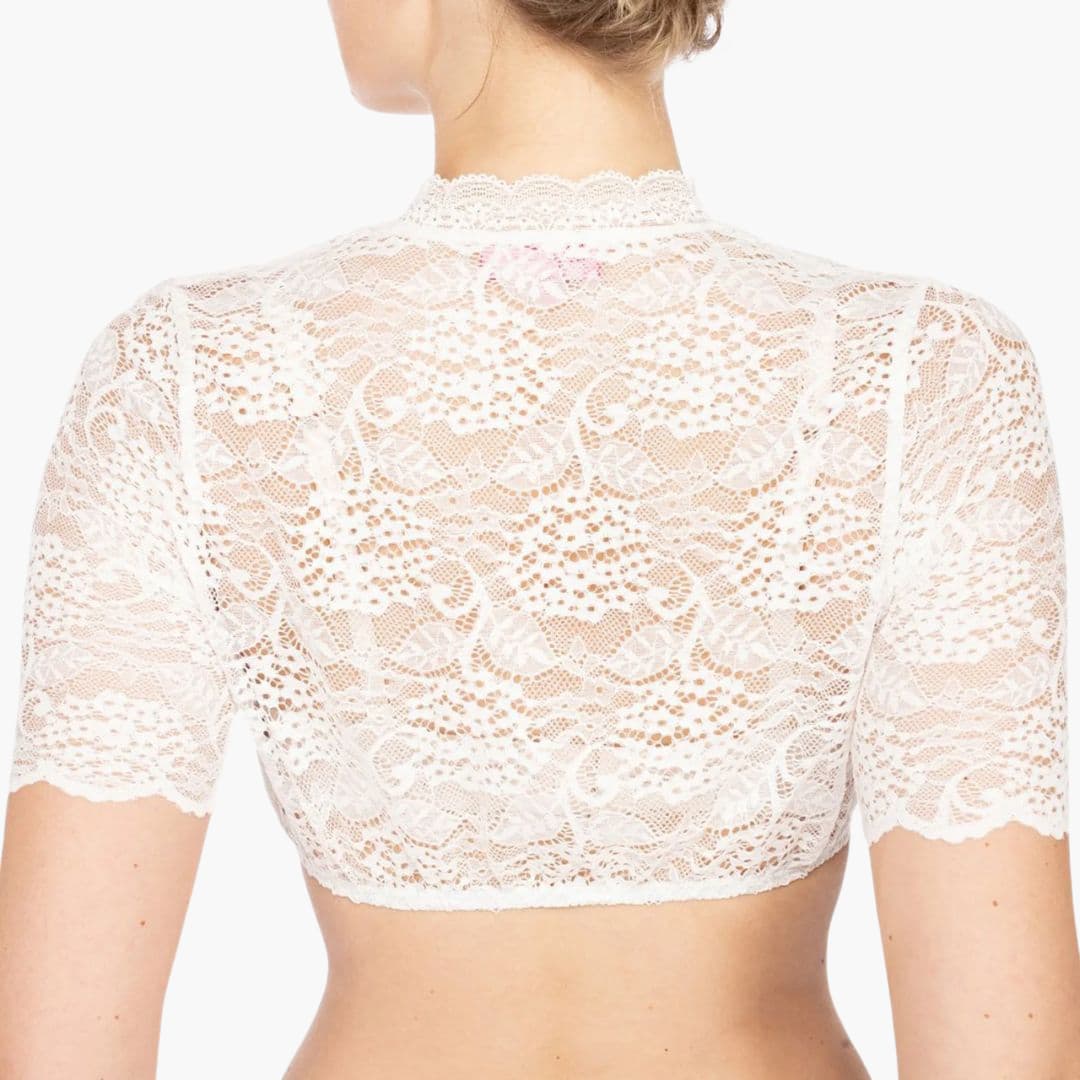Damen Crop-Bluse mit hohem Kragen und offenem Vorderausschnitt