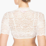 Damen Crop-Bluse mit hohem Kragen und offenem Vorderausschnitt