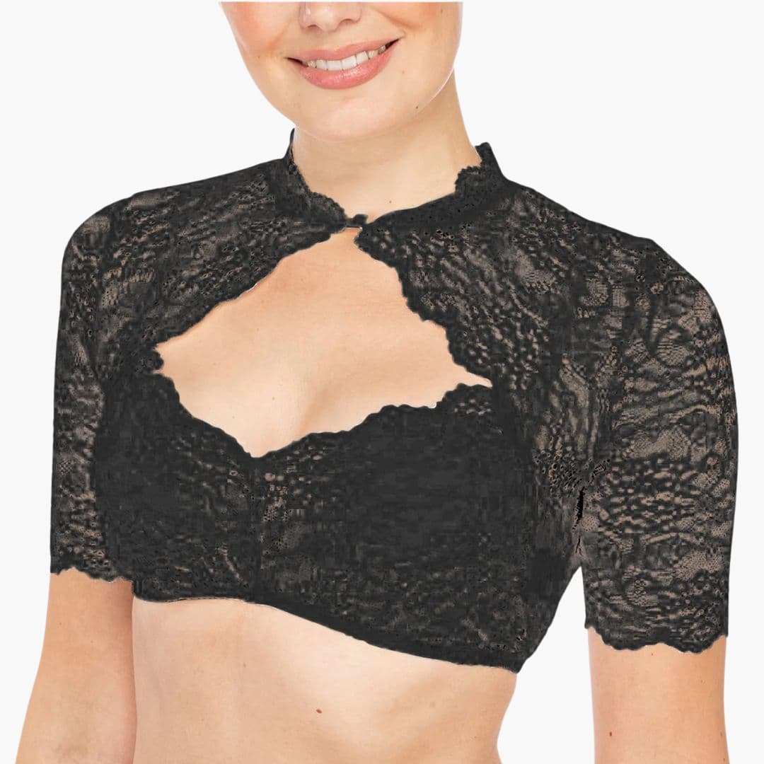 Damen Crop-Bluse mit hohem Kragen und offenem Vorderausschnitt