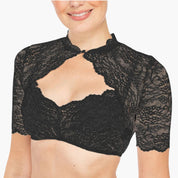 Damen Crop-Bluse mit hohem Kragen und offenem Vorderausschnitt
