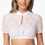Damen Cropped Bluse mit hohem Kragen und Knopfverschluss