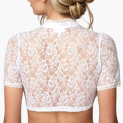 Damen Cropped Bluse mit hohem Kragen und Knopfverschluss