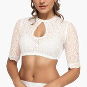 Damen Cropped Bluse mit hohem Kragen und Knopfverschluss