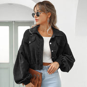 Damen Cropped Jacke mit Knopfverschluss und Klappentaschen
