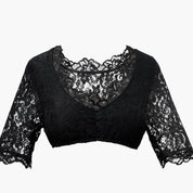 Damen Dirndl Bluse mit Spitzenbesatz kurzen Ärmeln und V-Ausschnitt