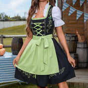 Damen Dirndl Minikleid mit Schnürmieder und grünem Schürzenband