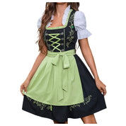 Damen Dirndl Minikleid mit Schnürmieder und grünem Schürzenband
