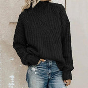 Damen Grobstrickpullover mit hohem Halsausschnitt und langen Ärmeln