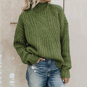 Damen Grobstrickpullover mit hohem Halsausschnitt und langen Ärmeln