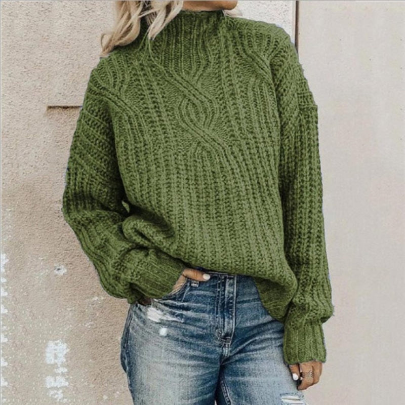 Damen Grobstrickpullover mit hohem Halsausschnitt und langen Ärmeln