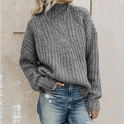 Damen Grobstrickpullover mit hohem Halsausschnitt und langen Ärmeln
