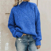 Damen Grobstrickpullover mit hohem Halsausschnitt und langen Ärmeln
