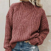 Damen Grobstrickpullover mit hohem Halsausschnitt und langen Ärmeln