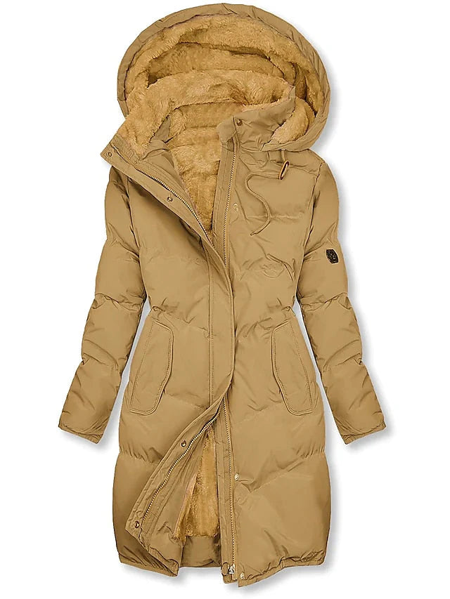 Damen Isolierte Daunenjacke mit Fellgefütterter Kapuze und Reißverschluss