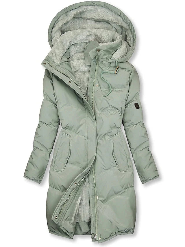 Damen Isolierte Daunenjacke mit Fellgefütterter Kapuze und Reißverschluss