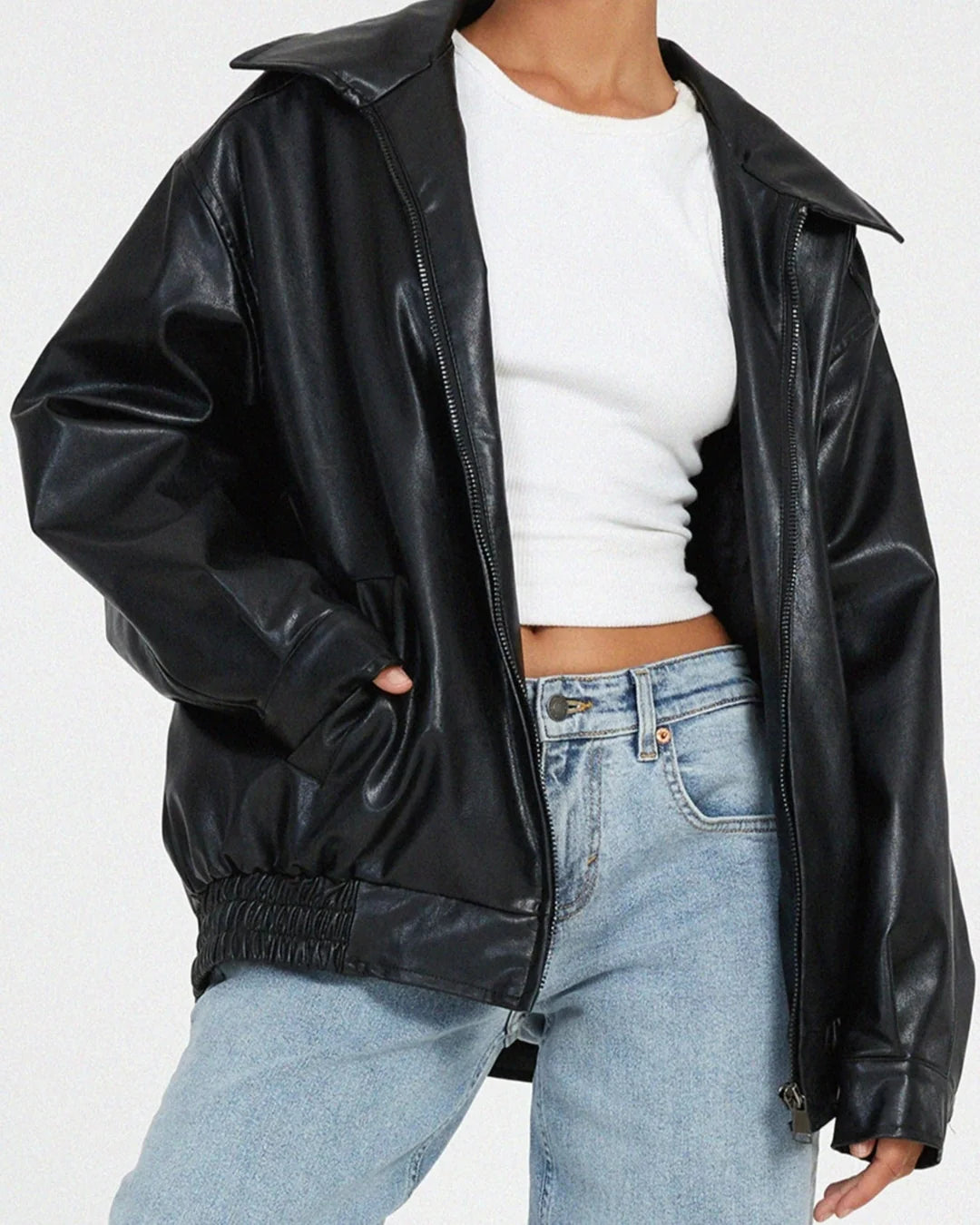 Damen Jacke mit breitem Kragen und Reißverschluss