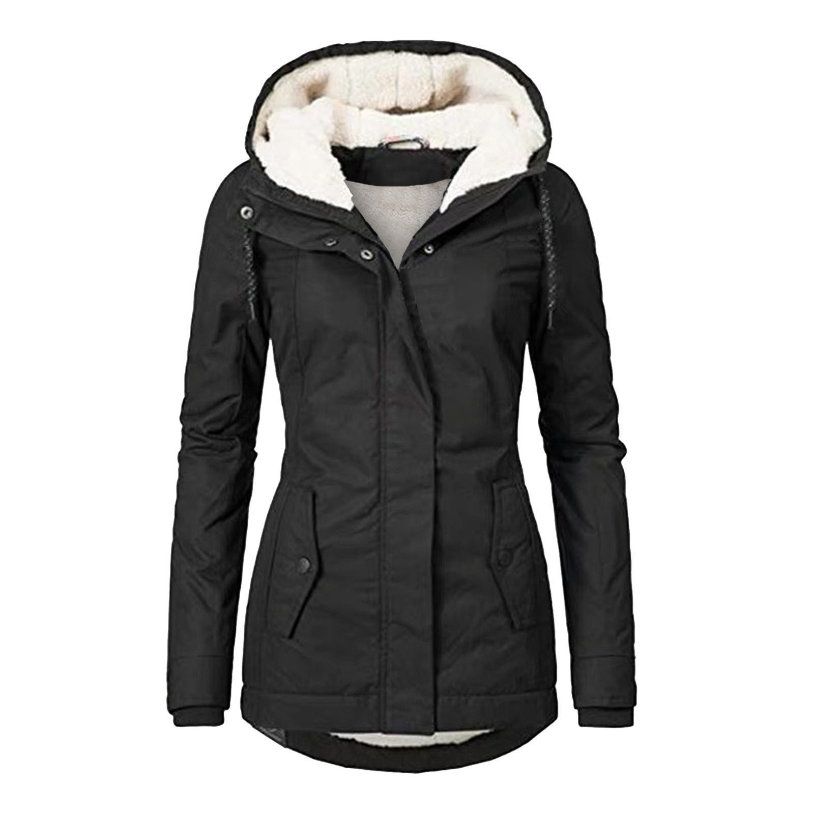 Damen Kapuzenjacke mit Reißverschluss und vorderen Klappentaschen