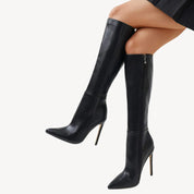 Damen Kniestrümpfe mit seitlichem Reißverschluss und Stiletto Absätzen
