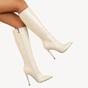 Damen Kniestrümpfe mit seitlichem Reißverschluss und Stiletto Absätzen